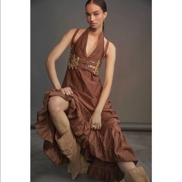 Anthropologie x Nikita Mhaisalkar Flounced Maxi Dress Size 0P - Picture 4 of 6